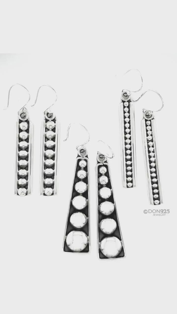 Sterling Silver Studded Dangle Earrings: Western Geometric Dome Bubble Design