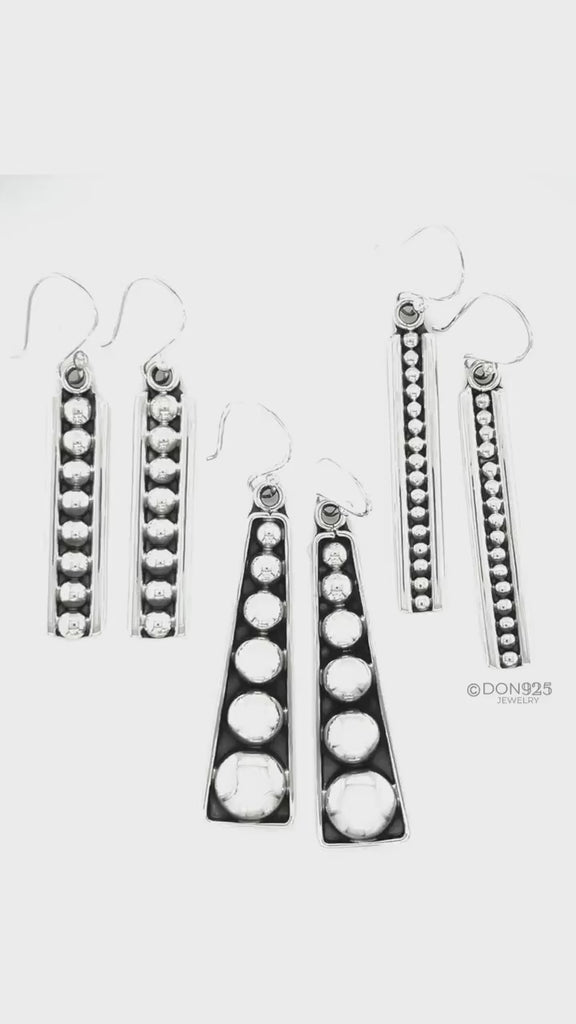 Sterling Silver Studded Dangle Earrings: Western Geometric Dome Bubble Design