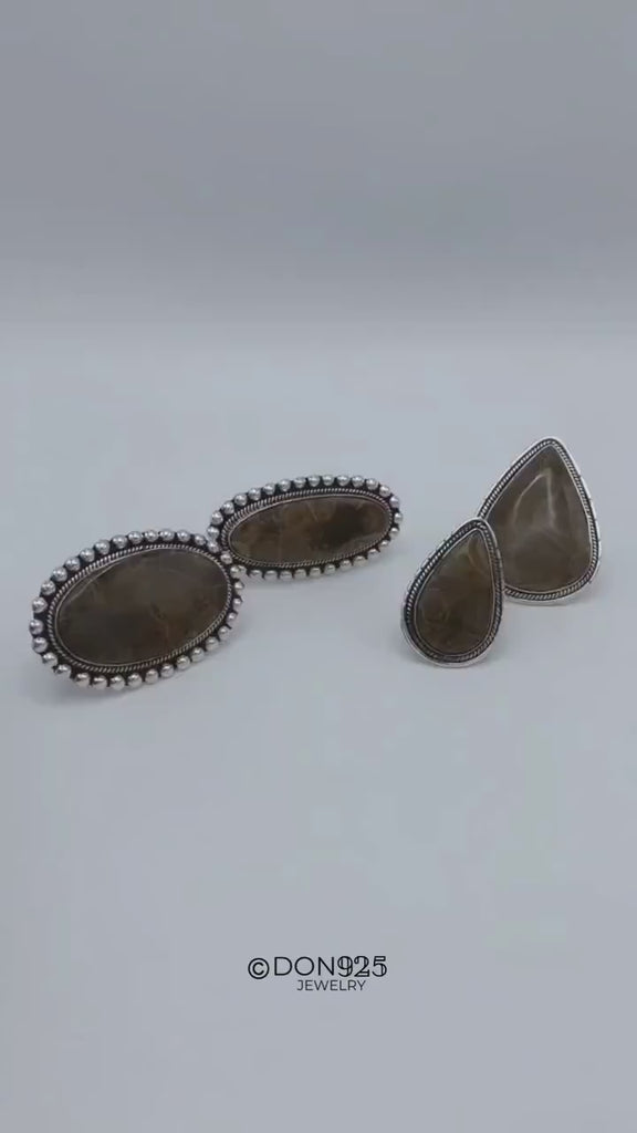 Huge Agatized Fossil Coral and Sterling Silver Statement Ring