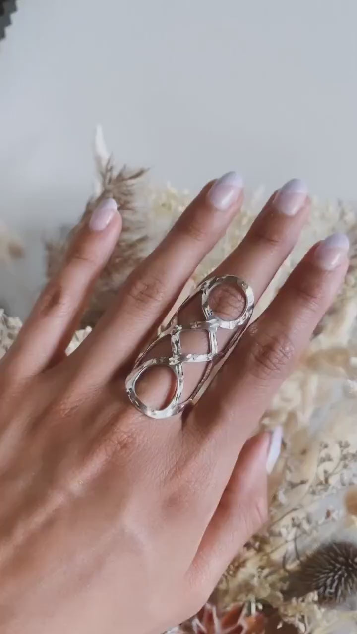 Long Sterling Silver Shiny Corset Ring