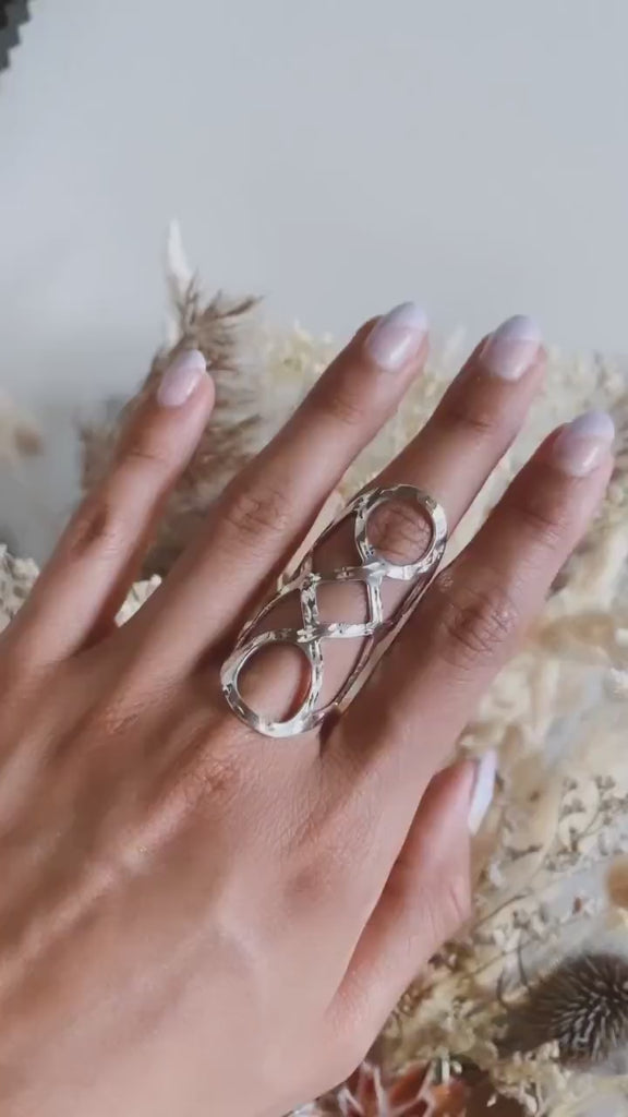 Long Sterling Silver Shiny Corset Ring