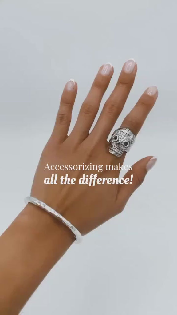 Sterling Silver Disco Ball Ring: Hammered Dome Geometric Band