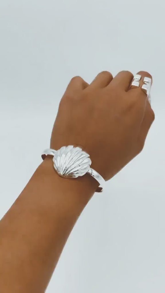 Sterling Silver Seashell Cuff Bracelet: Coastal Beach Jewelry