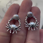 Pearl and Sterling Silver Crab Stud Earrings