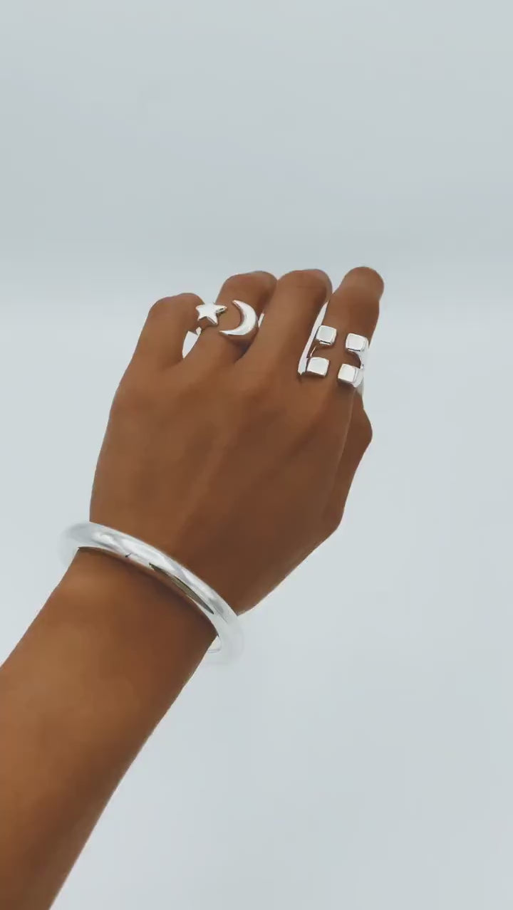 Sterling Silver Checkered Square Ring: Modern Geometric Statement