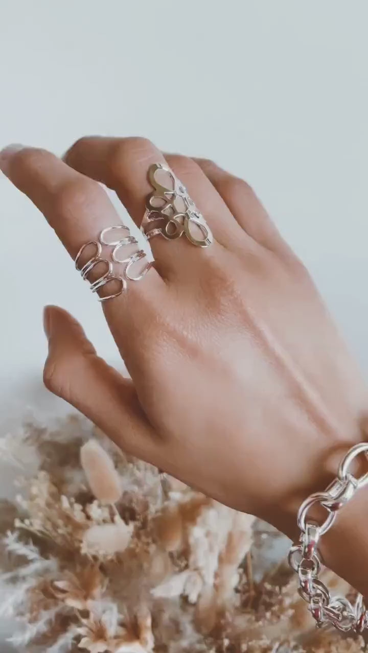 Sterling Silver Corset Ring: Lightweight Modern Wrap Design