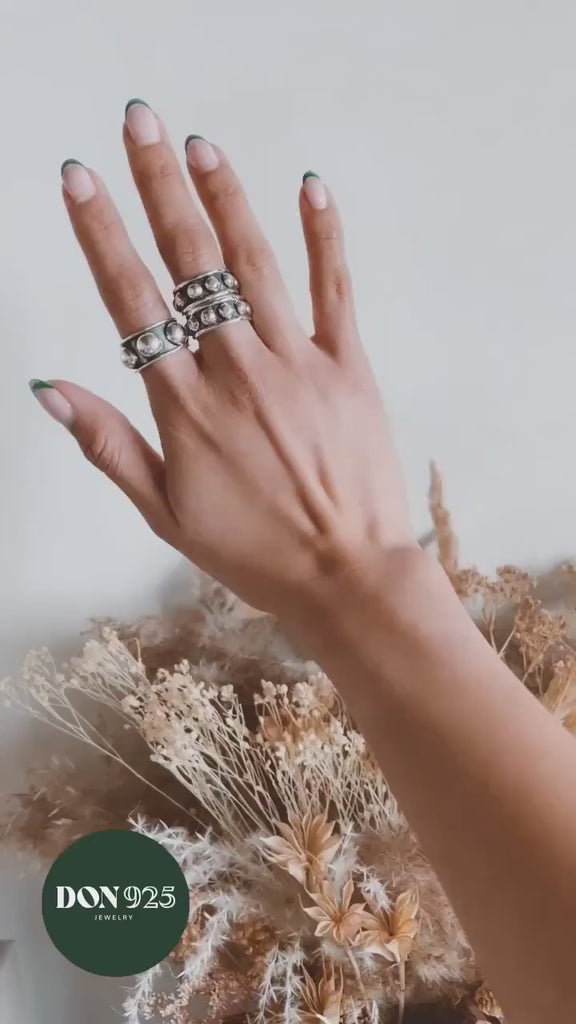 Sterling Silver Southwestern Studded Bangle Bracelet: Squares or Circles Pattern