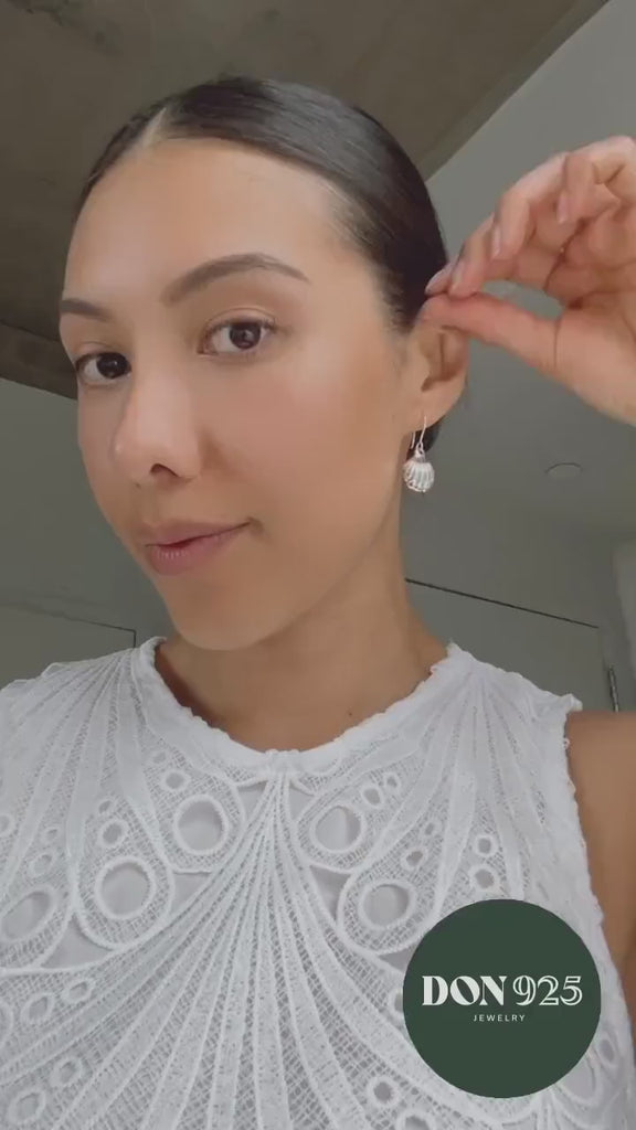 Large Sterling Silver Seashell Drop Earrings: Statement Beach Jewelry