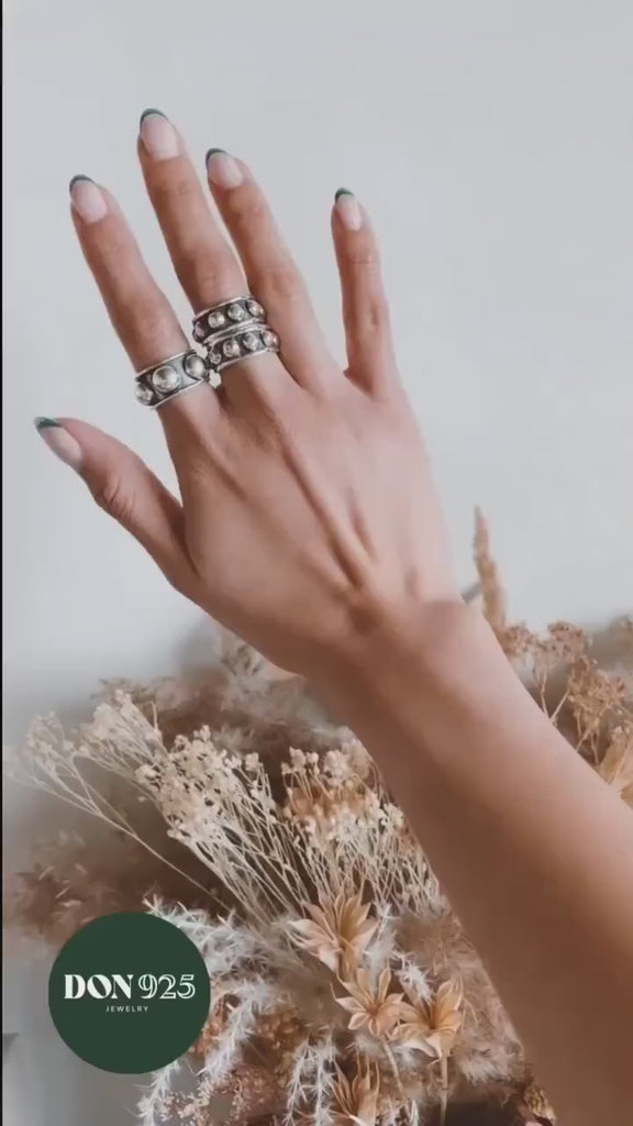 Sterling Silver Studded Ring: Beaded Western Rustic Band