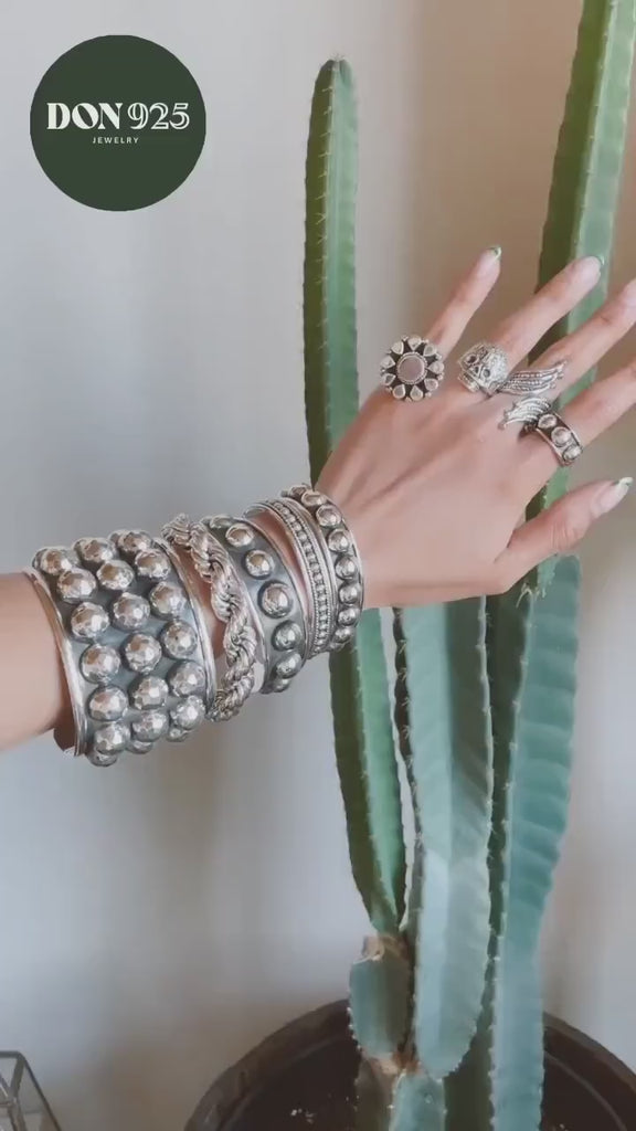 Sterling Silver Studded Cuff Bracelet: Chunky Western Stacking Design