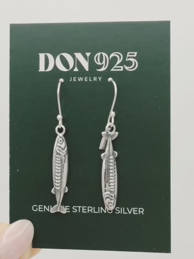 Sterling Silver Sardine Dangle Earrings: Beach Marine Jewelry