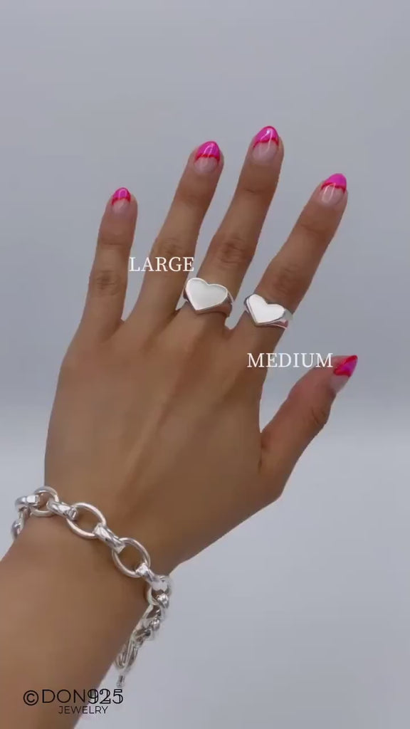 Sterling Silver Heart Signet Ring: Large Chunky Love Jewelry, Pinky Ring