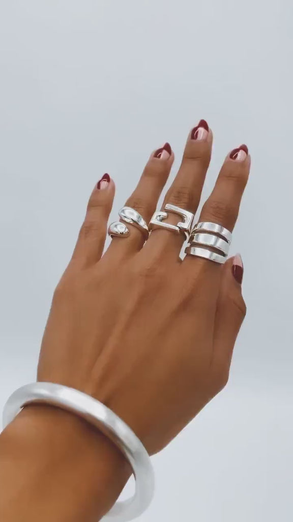 Sterling Silver Modernist Geometric Ring: Architectural Statement Jewelry