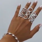 Sterling Silver Long Flower Ring: Shiny Disco-Ball Style