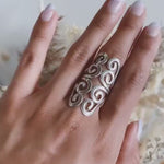 Sterling Silver Curly Wrap Ring: Comfortable Long Boho Design