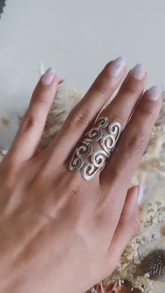 Sterling Silver Curly Wrap Ring: Comfortable Long Boho Design