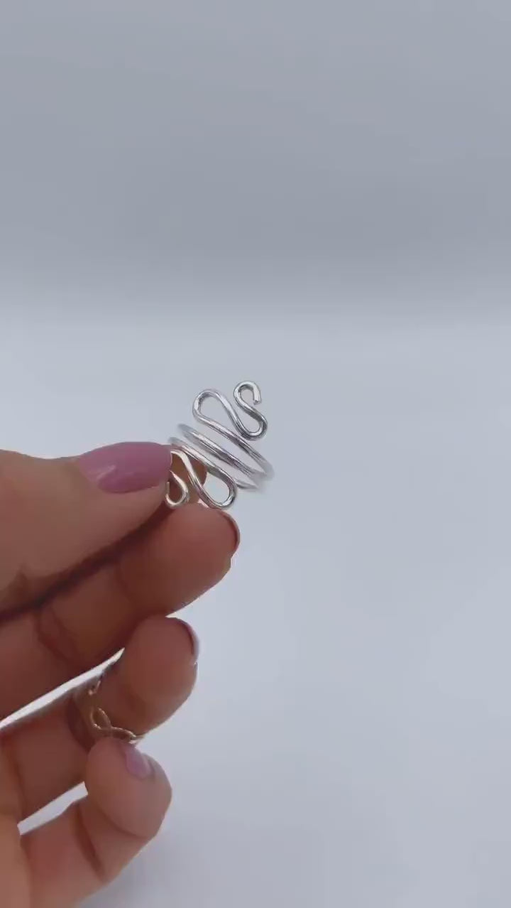 Sterling Silver Swirl Ring: Abstract S-Shape Wire Design