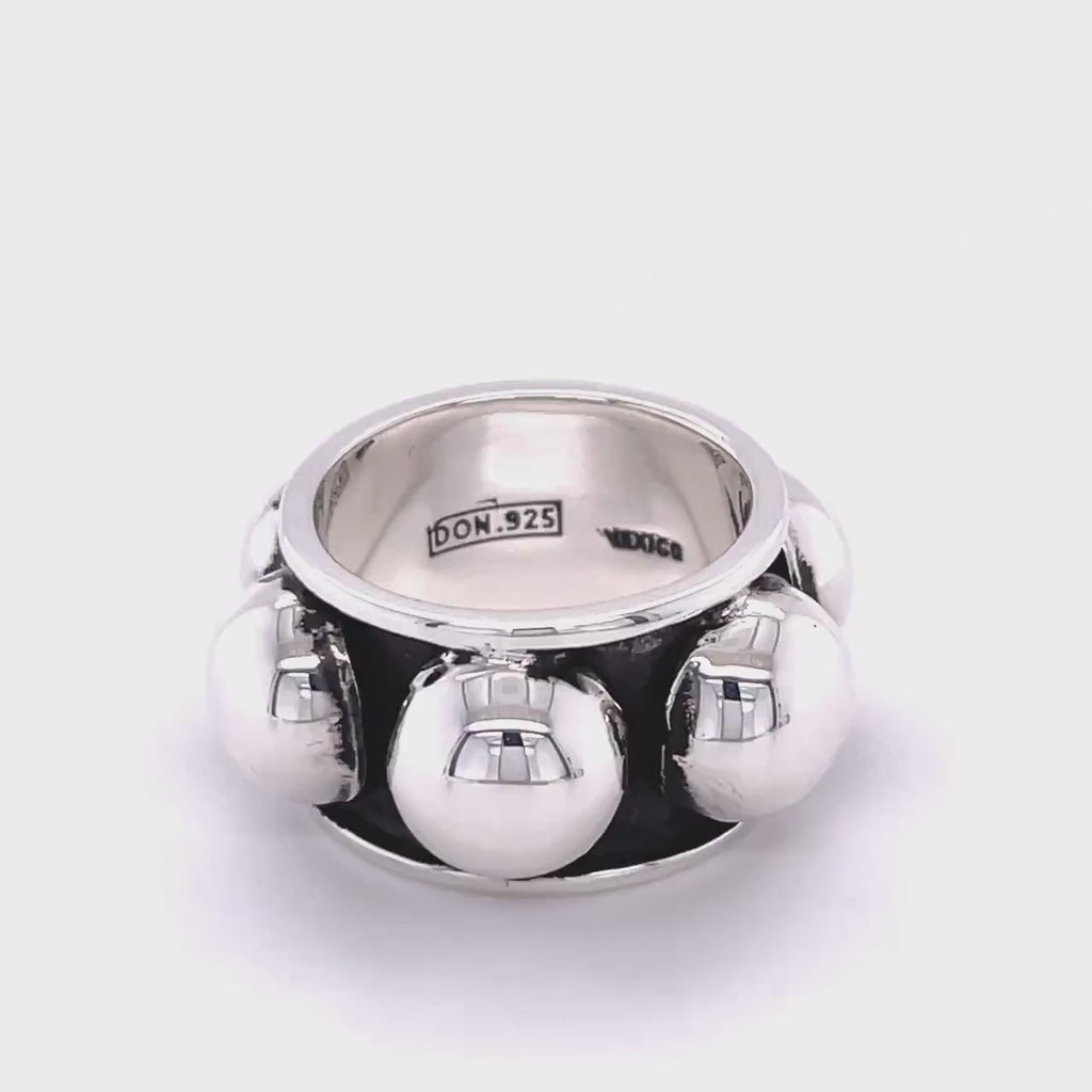Wide Sterling Silver Studded Ring: Blackened Statement Band, Western Style Jewelry